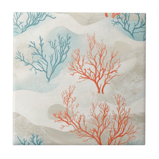 Carreau Motif corail côtier à l'aquarelle Boho Luxe (6) (Devant)