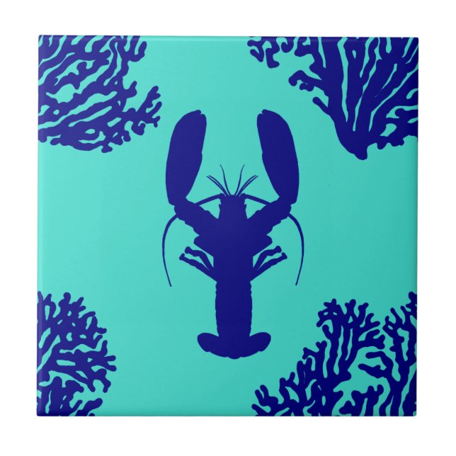 Carreau Motif côtier de homard de bleu de turquoise (Devant)