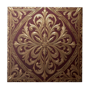 Carreau Motif d'acanthe doré orné Baroque rouge profond