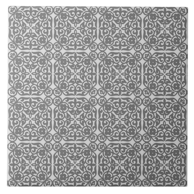 Carreau Motif Damas médiéval, gris argenté (Devant)