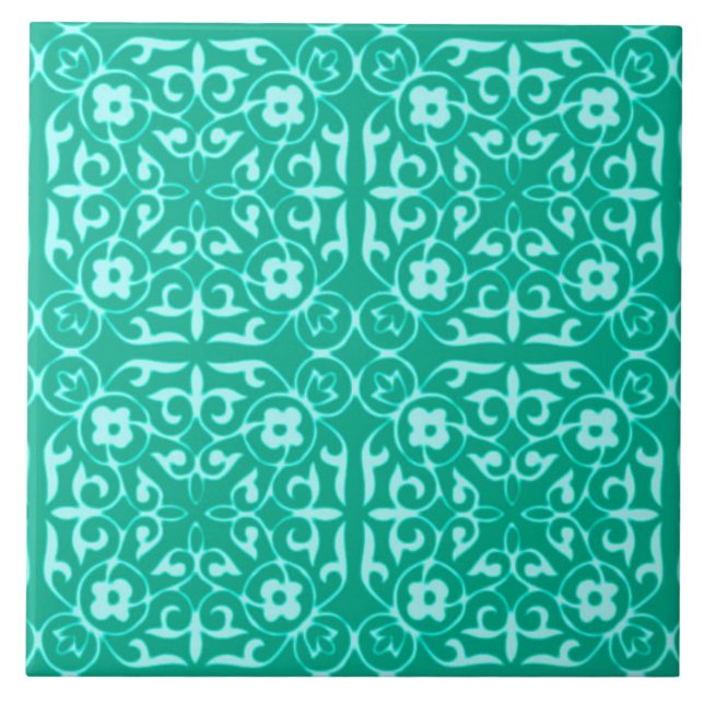 Carreau Motif Damas médiéval, turquoise et aqua (Devant)