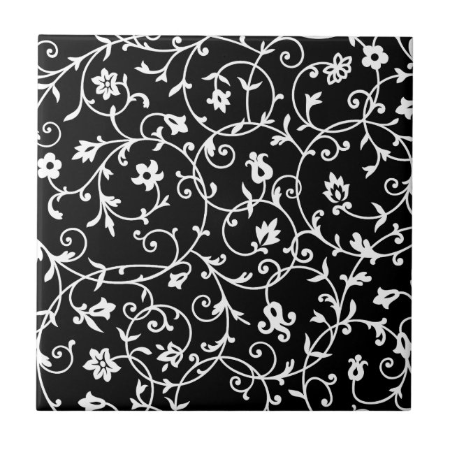 Carreau Motif Damas victorien, noir et blanc, (Devant)