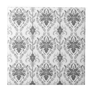 Carreau Motif Damask blanc et gris