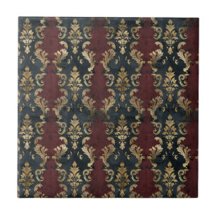 Carreau Motif Damask Noir Or Persan (1)