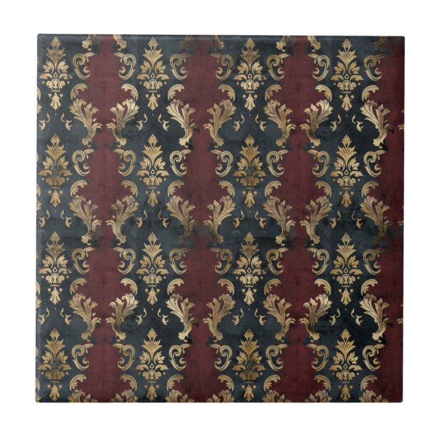 Carreau Motif Damask Noir Or Persan (1) (Devant)