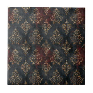 Carreau Motif Damask Noir Or Persan (2)