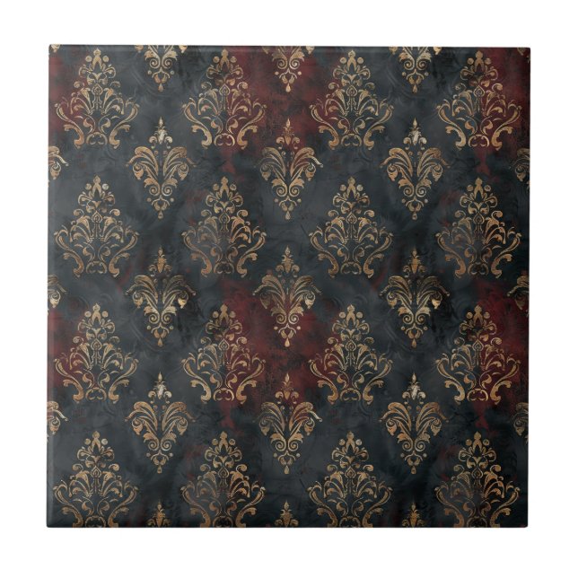 Carreau Motif Damask Noir Or Persan (2) (Devant)