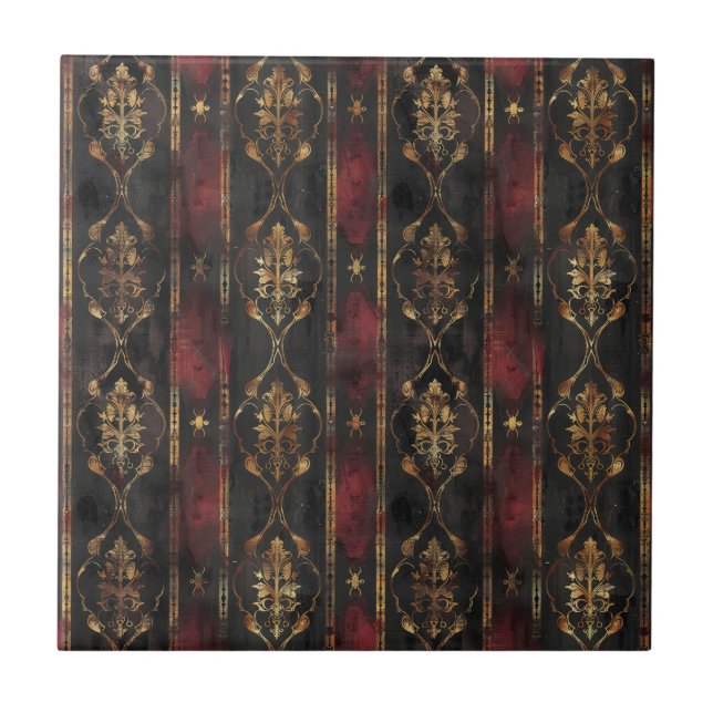 Carreau Motif Damask Noir Or Persan (3) (Devant)