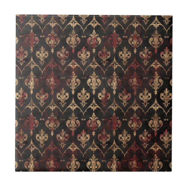 Carreau Motif Damask Noir Or Persan (5) (Devant)