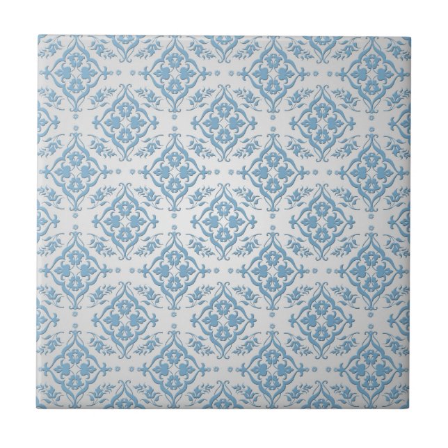 Carreau Motif damassé bleu et argent mignon (Devant)