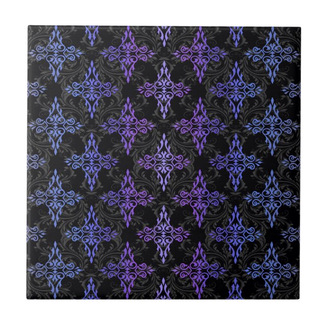 Carreau Motif damassé double noir bleu violet (Devant)