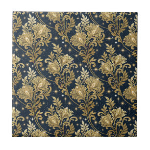 Carreau Motif damassé floral de palais royal pailleté or