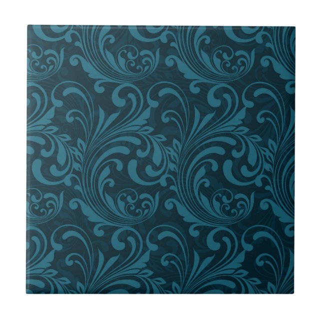 Carreau Motif damassé floral sarcelle foncé (Devant)