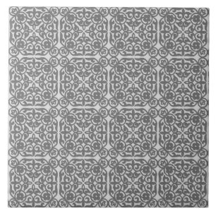 Carreau Motif damassé médiéval, gris argent