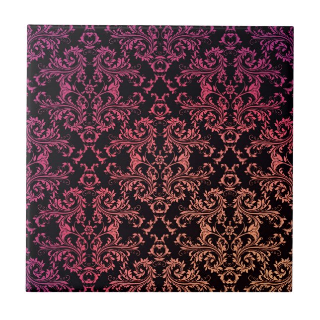 Carreau Motif damassé orange rose noir (Devant)