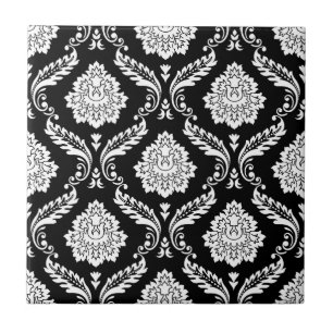 Carreau Motif Damassé Rococo Blanc sur Noir