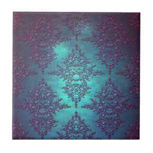 Carreau Motif damassé sarcelle élégant à violet