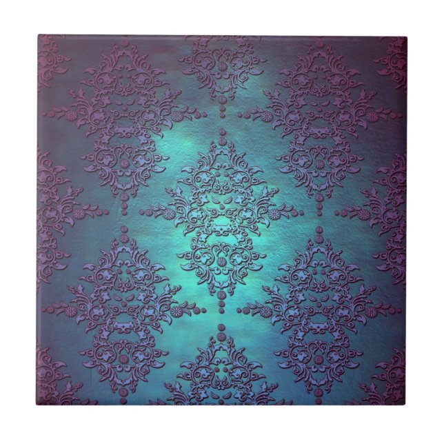 Carreau Motif damassé sarcelle élégant à violet (Devant)