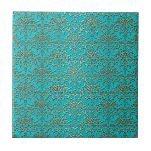 Carreau Motif damassé turquoise et or élégant