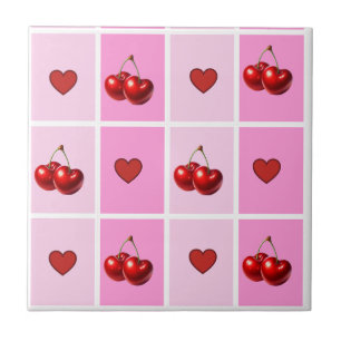 Carreau Motif damier à cœur de cerise personnalisé