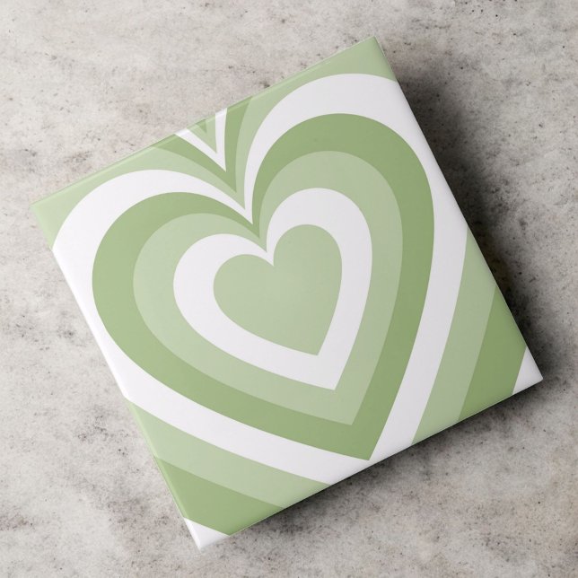 Carreau Motif d'amour du coeur hypnotique vert (Créateur téléchargé)