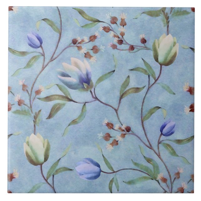 Carreau Motif d'anémones de tulipes bleues et blanches  (Devant)