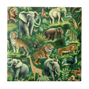 Carreau Motif d'animaux de la jungle vintage