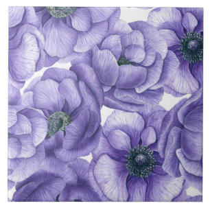 Carreau Motif d'aquarelle de fleurs d'anémone violet