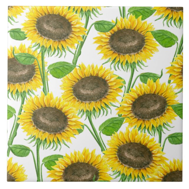 Carreau Motif d'aquarelle des tournesols (Devant)