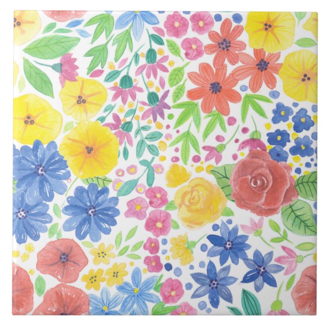 Carreau Motif d'aquarelle florale (Devant)