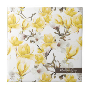 Carreau Motif d'aquarelle jaune et blanc en fleurs de Magn