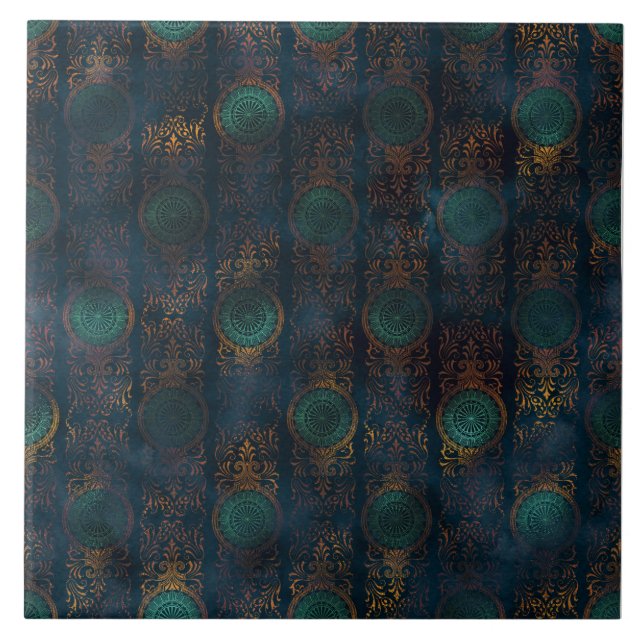 Carreau Motif d'aquarelle Patina Damask en cuivre (Devant)
