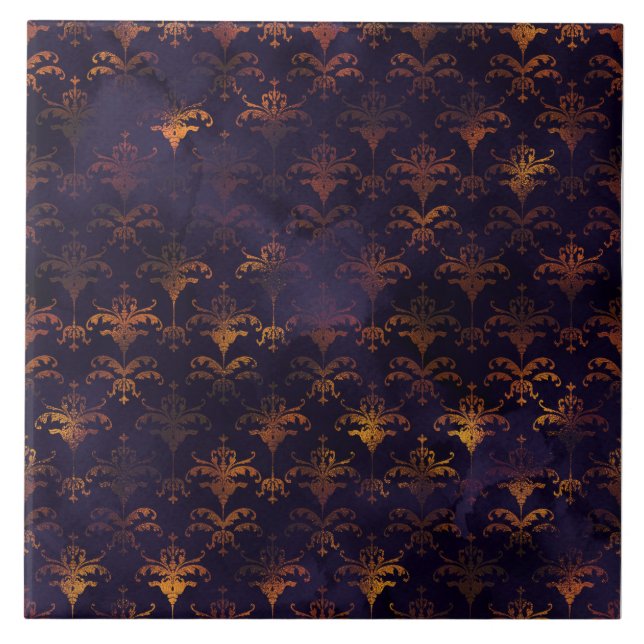 Carreau Motif d'aquarelle Patina Damask en cuivre (Devant)