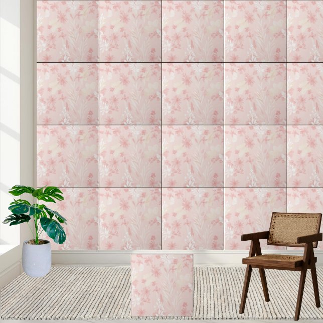 Carreau Motif d'aquarelle rose doux (Soft Pink Floral Watercolor Pattern Ceramic Tile)