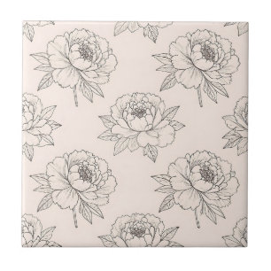 Carreau Motif d'art en ligne de pivoine doux
