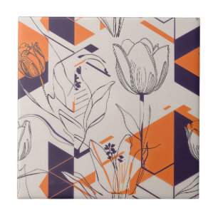 Carreau Motif d'art en ligne de tulipe géométrique moderne
