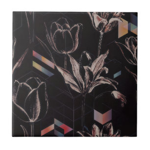 Carreau Motif d'art en ligne de tulipe géométrique moderne