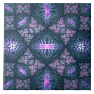 Carreau motif d'art fractal 3D Turquoise violet rose