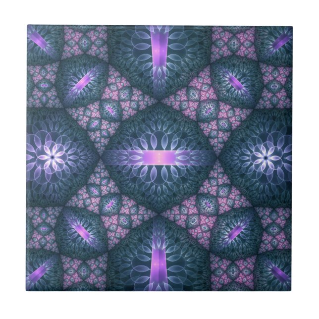 Carreau motif d'art fractal 3D Turquoise violet rose (Devant)