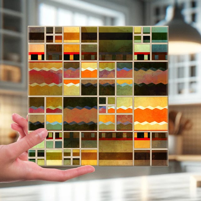 Carreau Motif d'art géométrique Carrelage de salle de bain (Tile featuring a geometric checkered mosaic pattern in vibrant colors. Inspired by leaded glass)