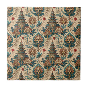 Carreau Motif d'art mural de temple floral balinais tropic