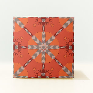 Carreau Motif d'art populaire de Bohème rouge orange gris