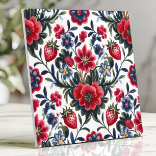 Carreau Motif d'art populaire floral et fraise