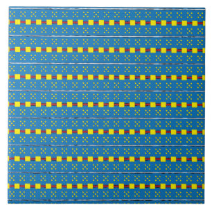 Carreau Motif d'art populaire géométrique bleu et jaune