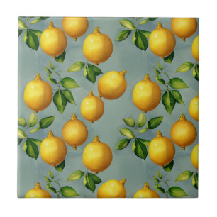 Carreau Motif d'art vintage de citrons et de feuilles sur
