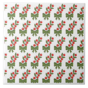 Carreau Motif de baies de houx de Noël et de nœud vert