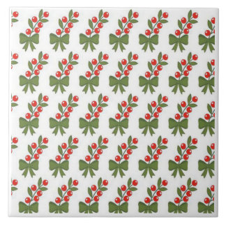 Carreau Motif de baies de houx de Noël et de nœud vert