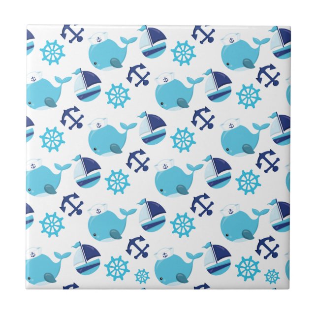 Carreau Motif De Baleines, Beaux Baleines, Baleines Bleues (Devant)