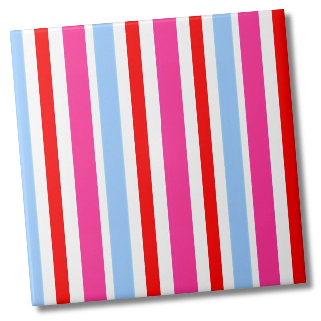 Carreau Motif de bande brillante moderne (Cute Minimal Modern Pattern Blue Pink Red Stripe Ceramic Tile)