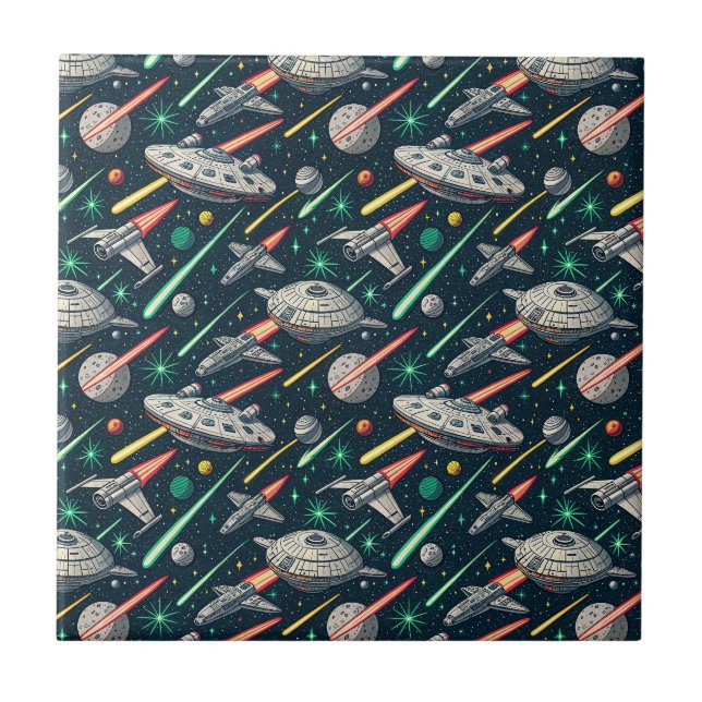 Carreau Motif de bande dessinée de bataille spatiale de va (Devant)